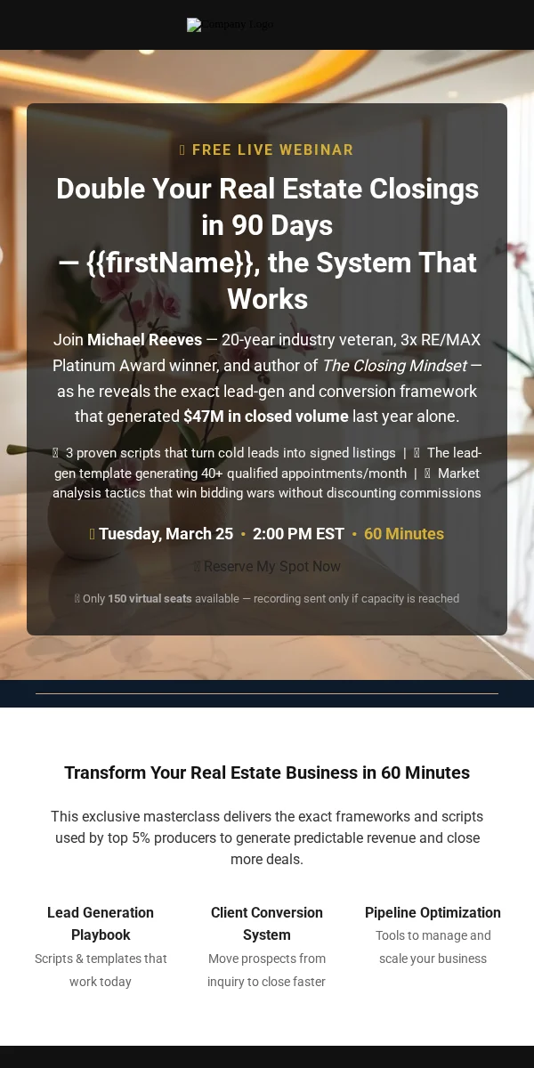 Webinar Invitation Email Template for Real Estate