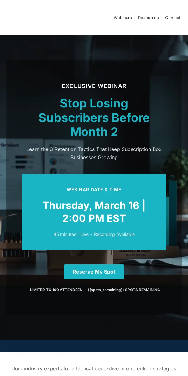 Webinar Invitation Email Template for Subscription Boxes