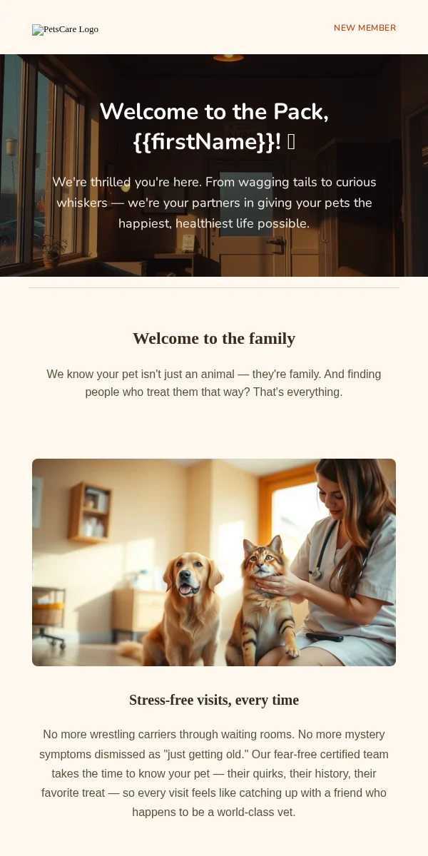 Welcome Email Template for Pets Animals