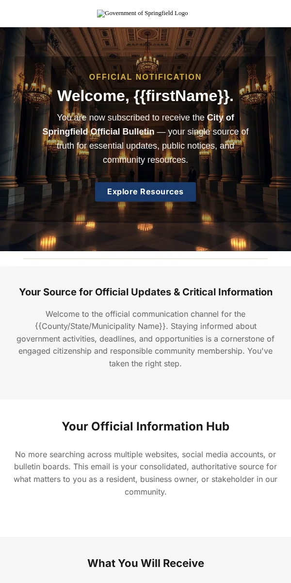 Welcome Email Template for Government Public