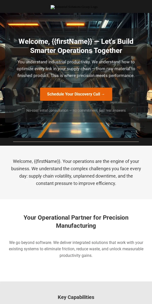Welcome Email Template for Manufacturing Industrial