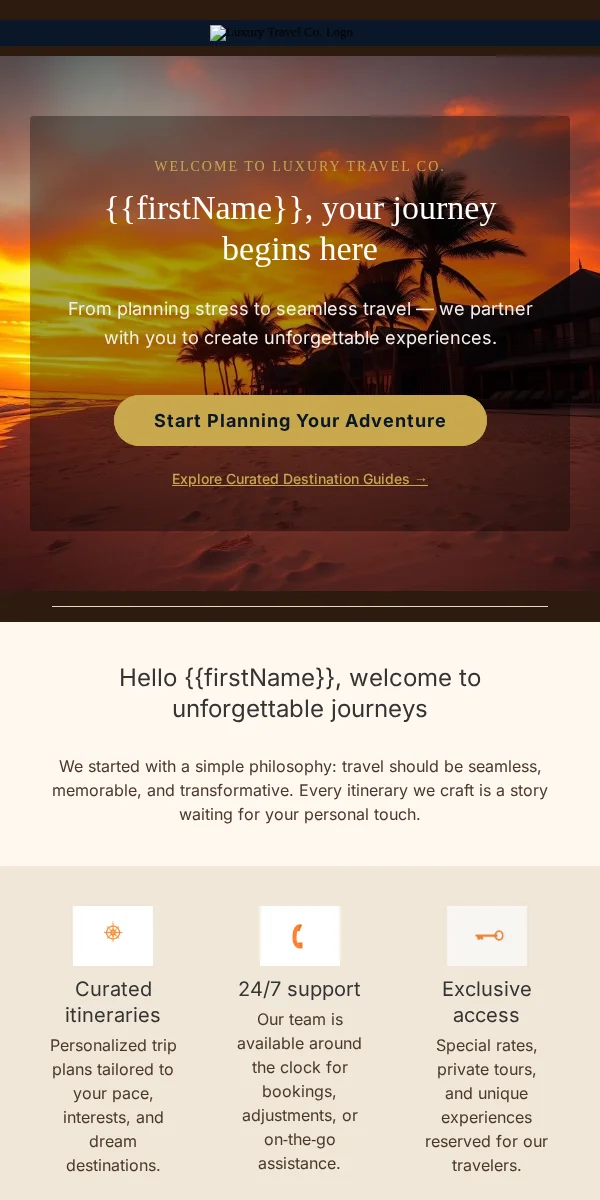 Welcome Email Template for Travel Hospitality