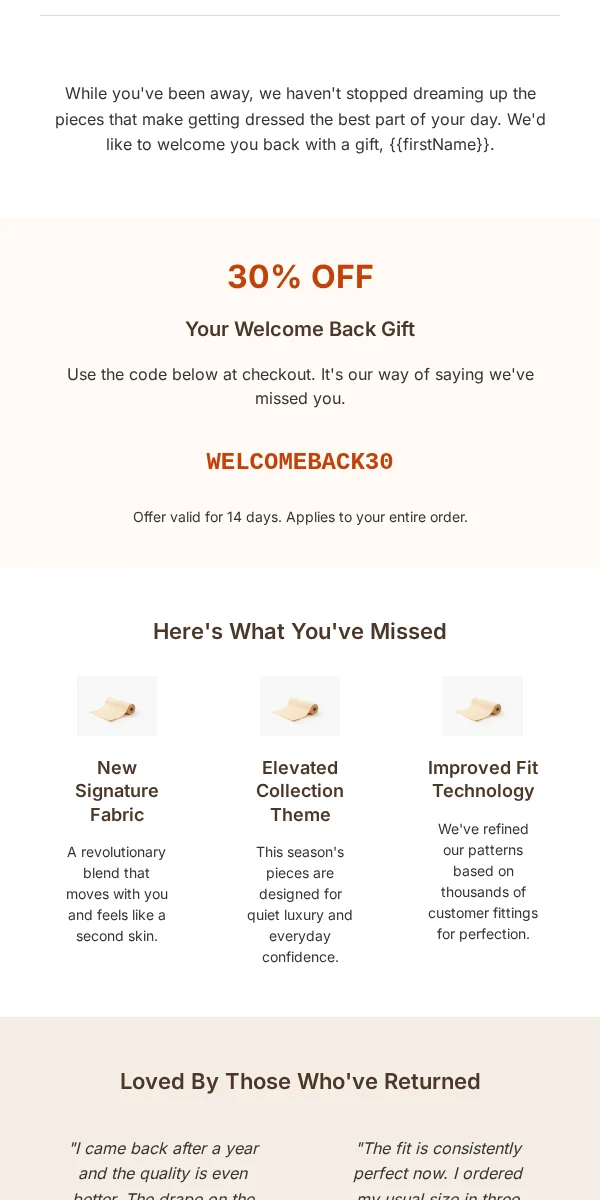 Win Back Email Template for Apparel Fashion