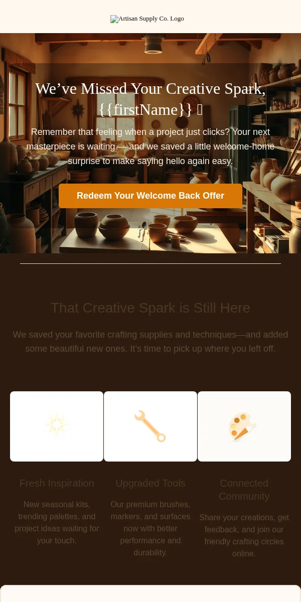Win Back Email Template for Arts Crafts