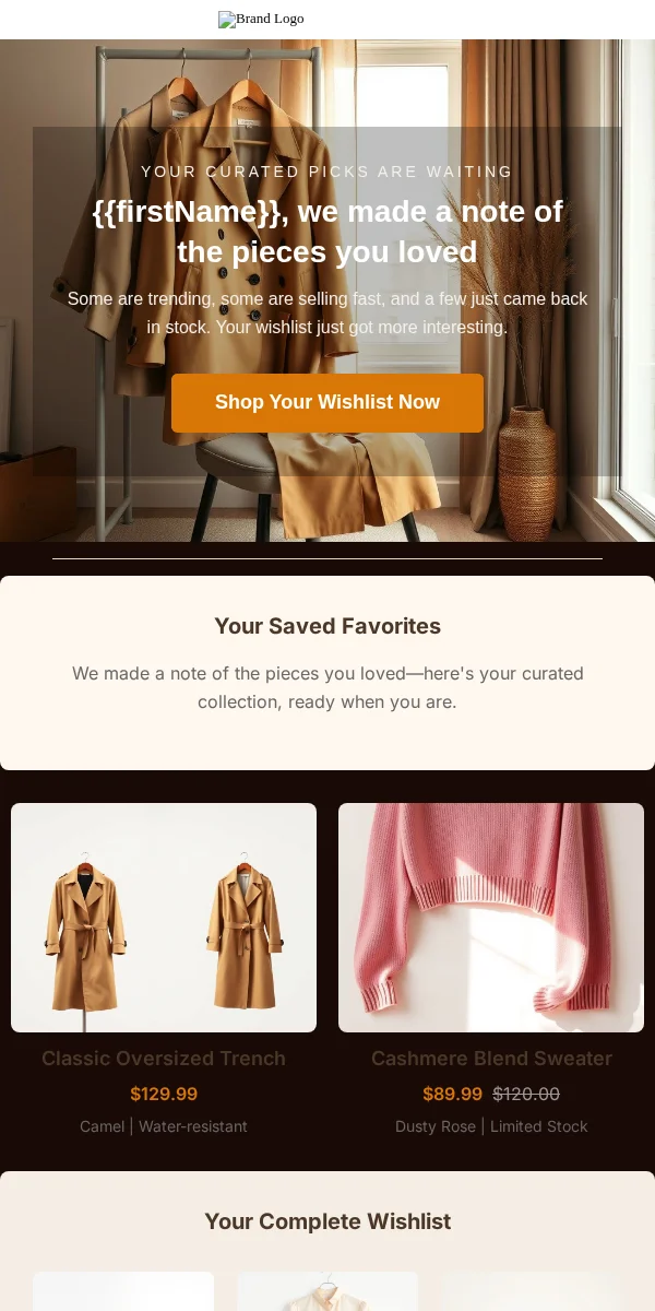 wishlist reminder email template for fashion brands