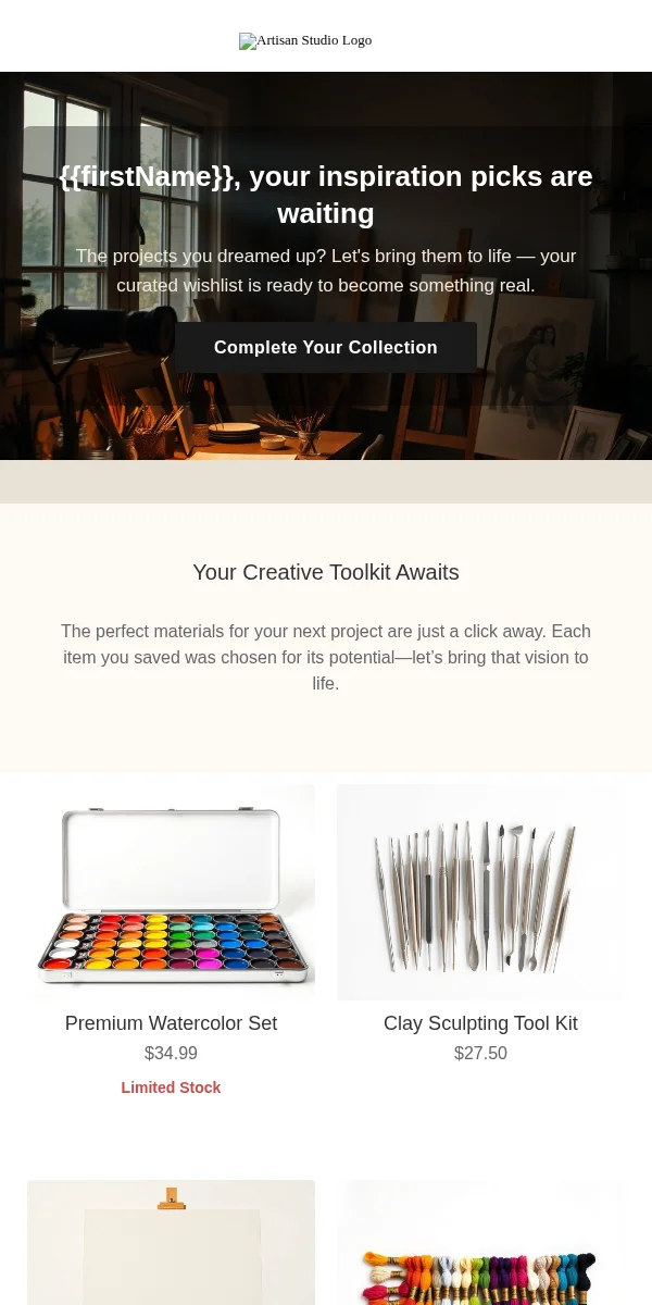wishlist reminder email template for arts & crafts