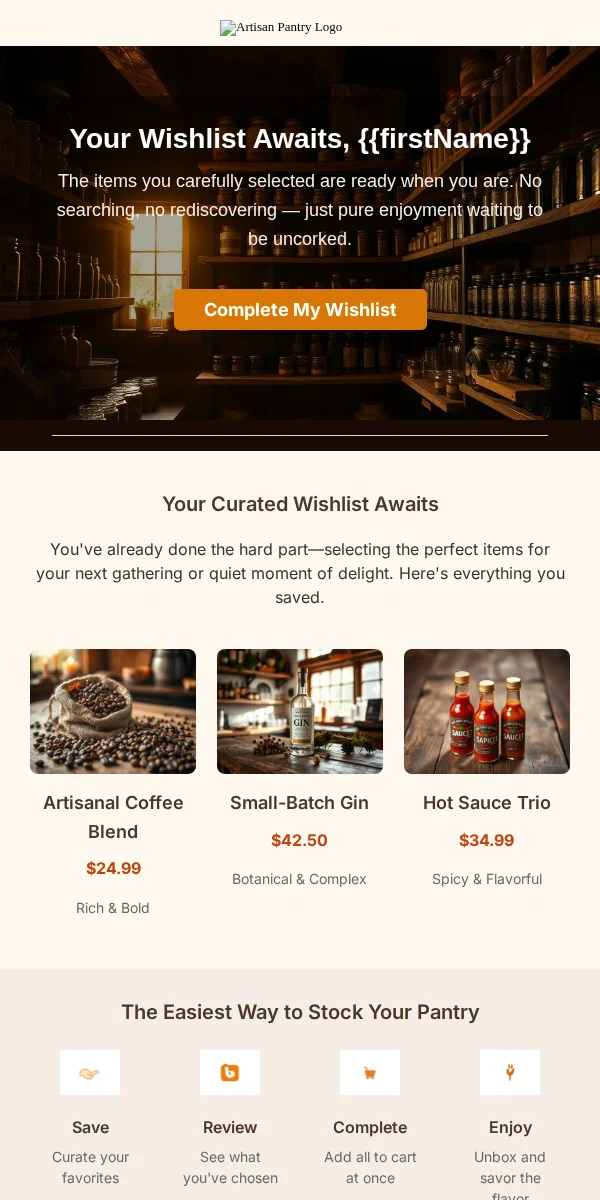 wishlist reminder email template for restaurants