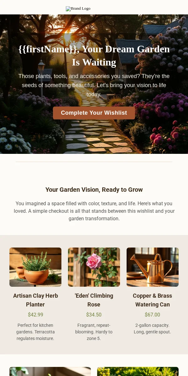 wishlist reminder email template for home & garden