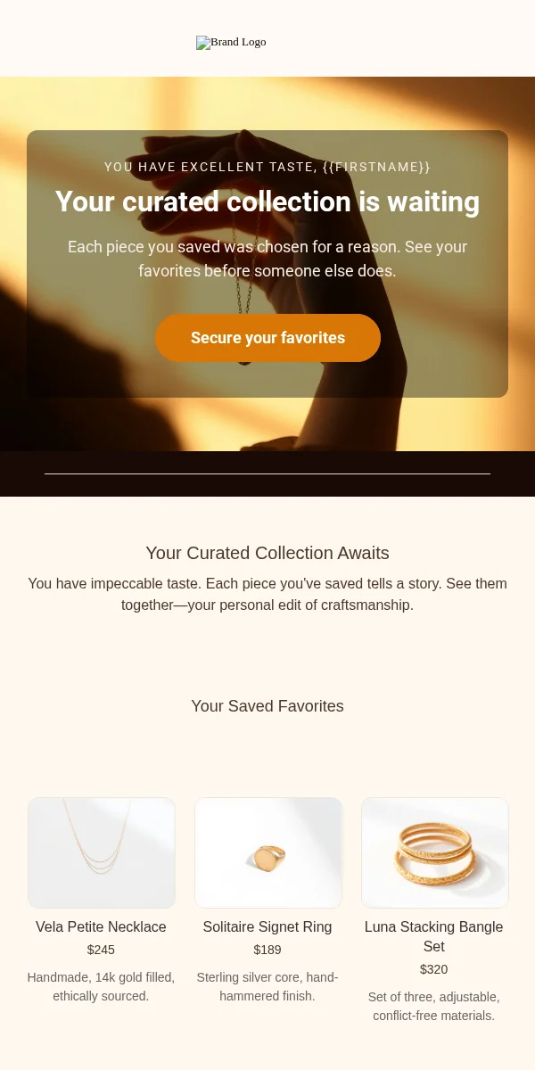 wishlist reminder email template for jewelry brands