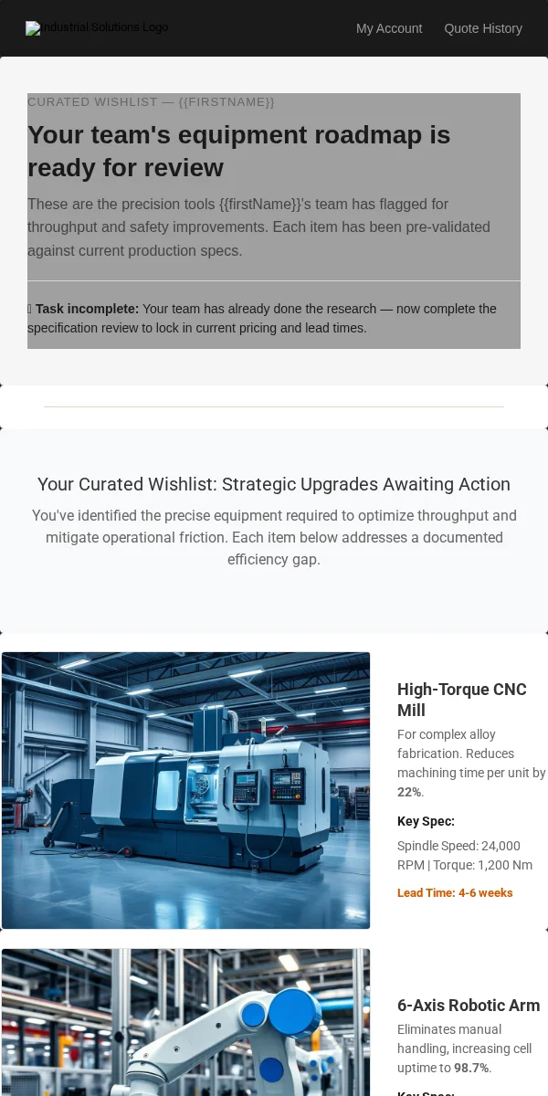 wishlist reminder email template for manufacturing