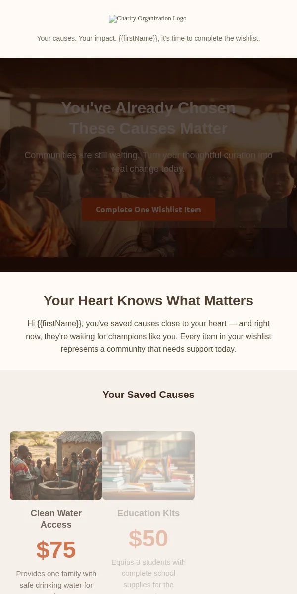 Wishlist Reminder Email Template for Nonprofit Charity