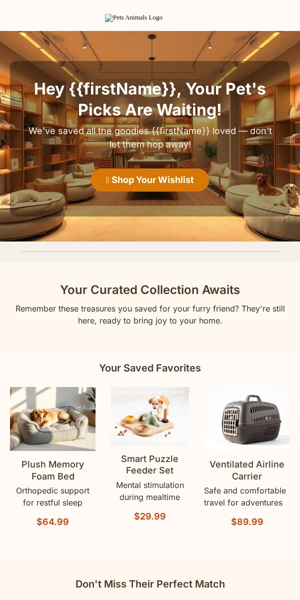 wishlist reminder email template for pet businesses