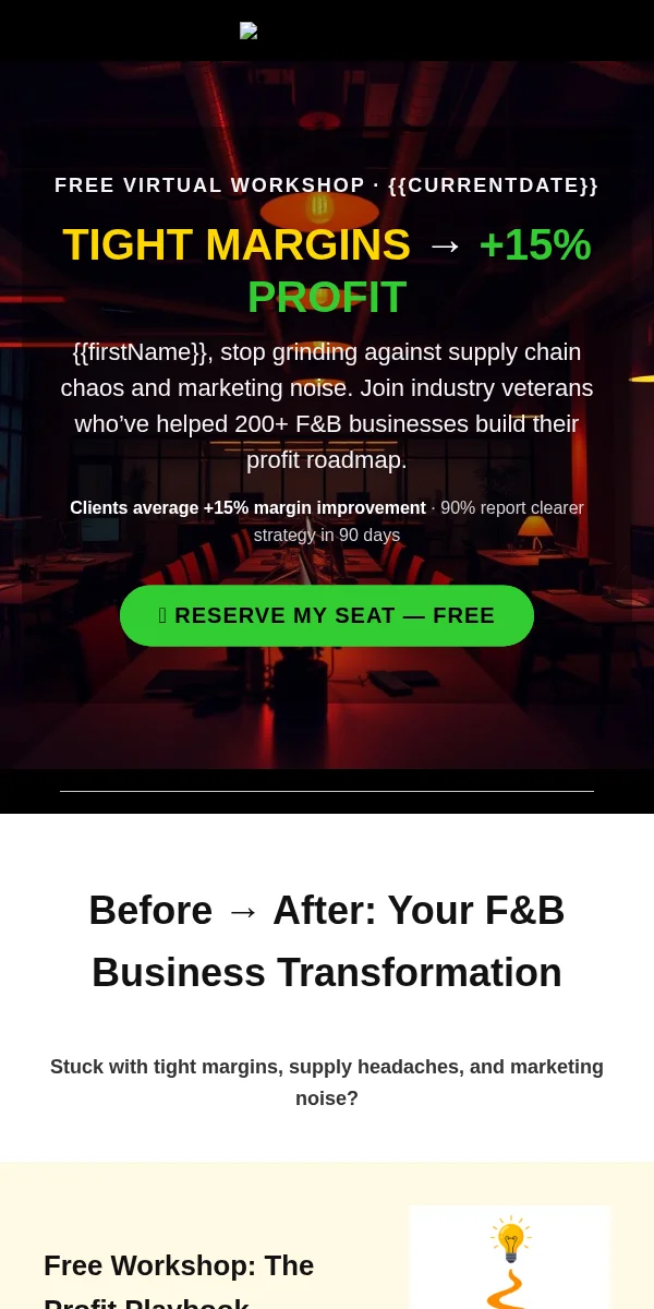 Workshop Email Template for Food Beverage