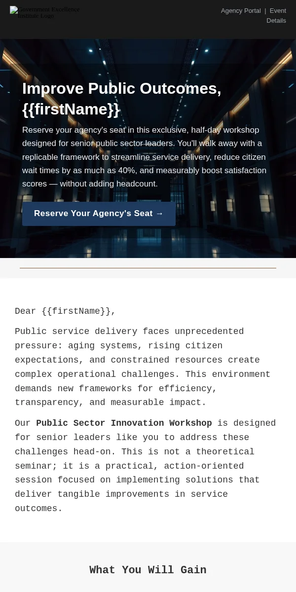 Workshop Email Template for Government Public