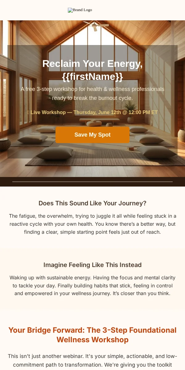 Workshop Email Template for Health Wellness
