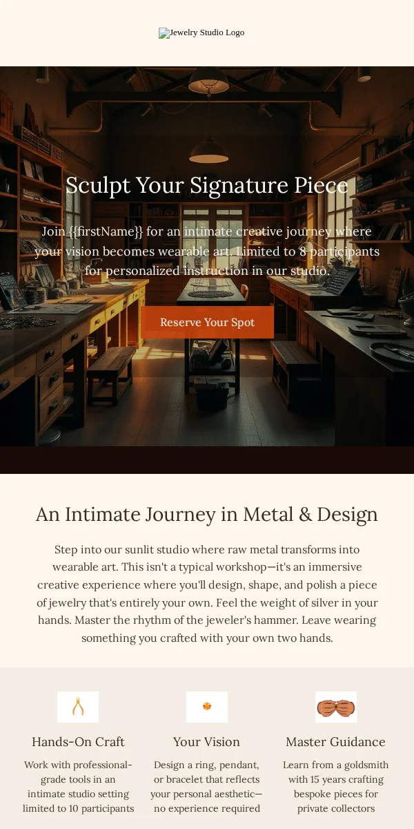 Workshop Email Template for Jewelry Accessories