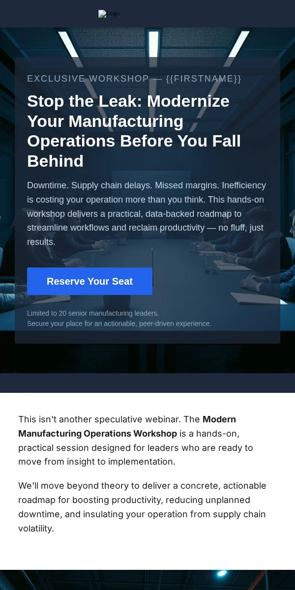 Workshop Email Template for Manufacturing Industrial