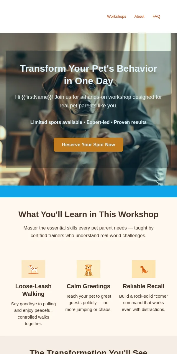 Workshop Email Template for Pets Animals