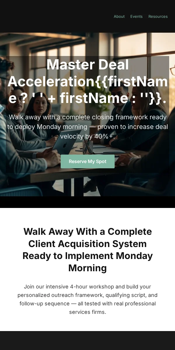 Workshop Email Template for Professional Services