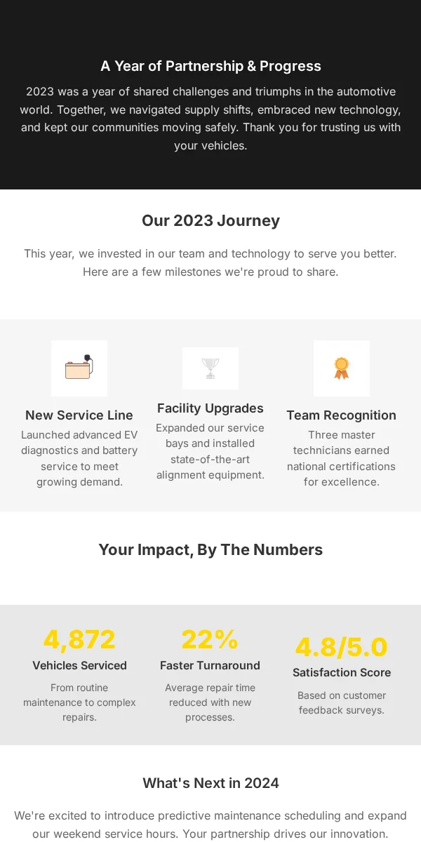 Year In Review Email Template for Automotive
